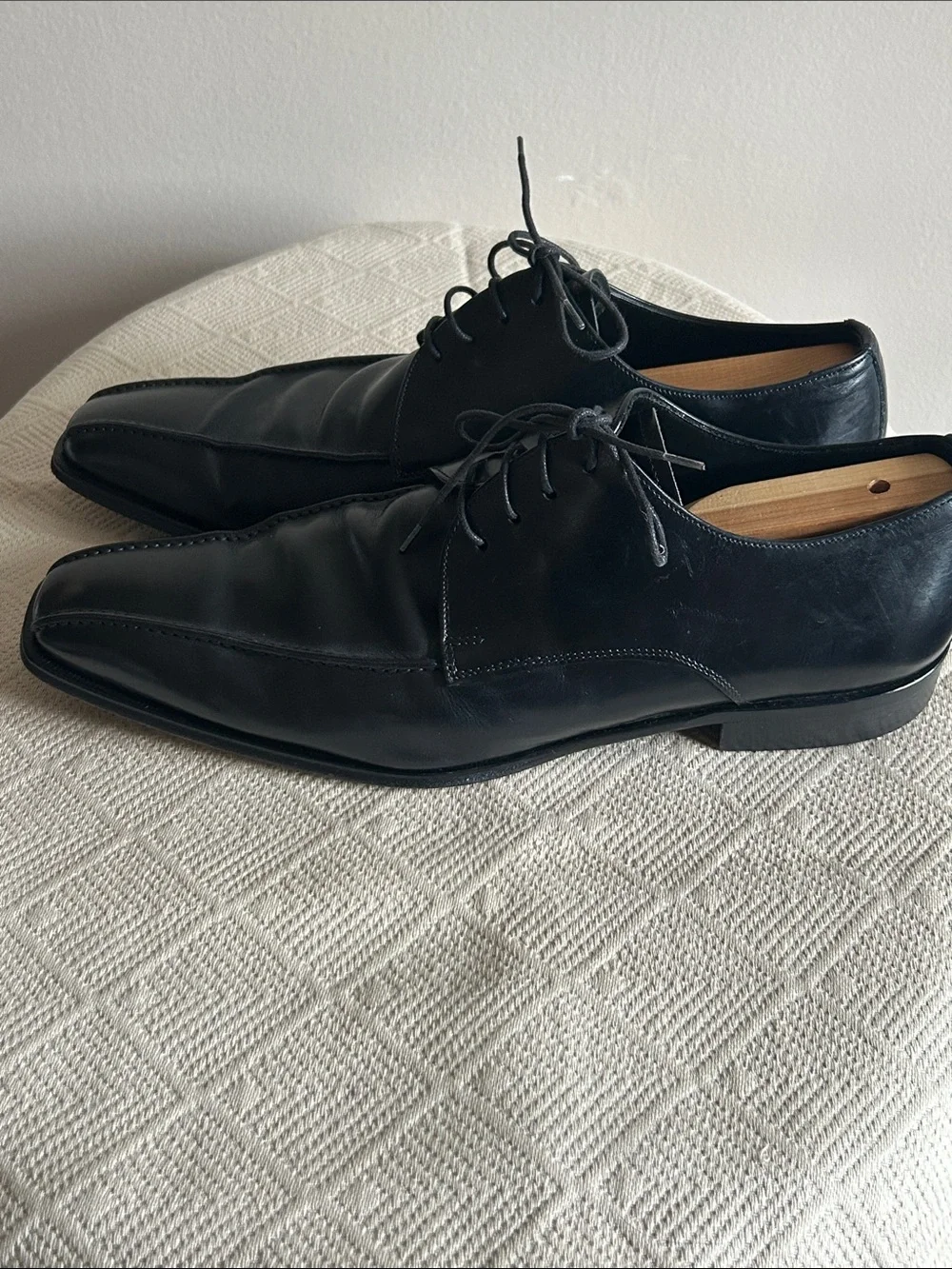 Canali Black Leather Derby Shoes - Classic Lace-Up Oxfords